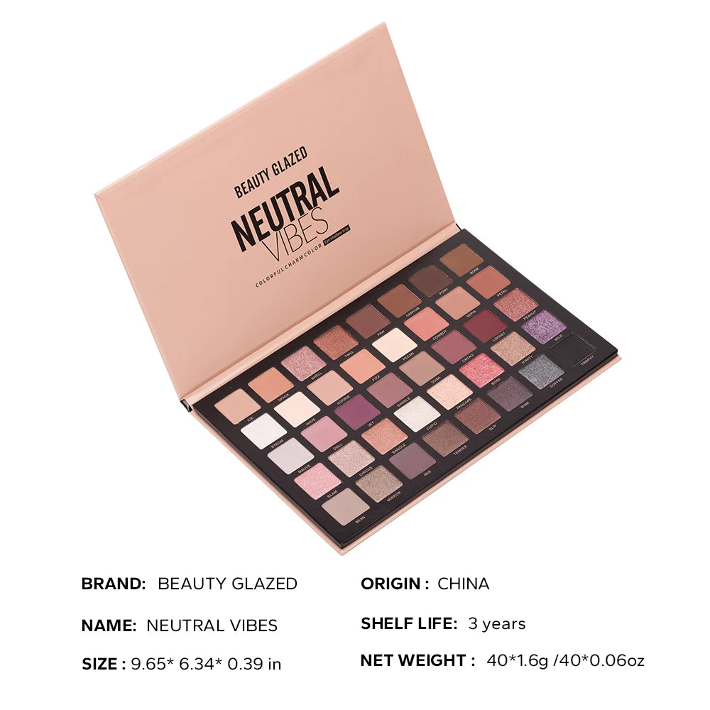 BEAUTY GLAZED NEUTRAL VIBES Matte 40 Colors Highlight Shimmer Eye Shadow Cosmetics Palette Glitter Eyeshadow palette