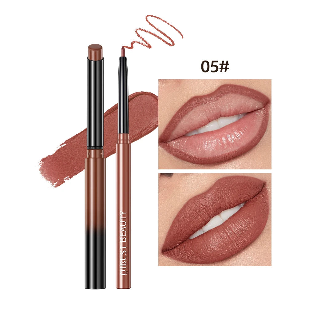 QIBEST Matte Lipliner Pencil Lipstick Sets Nude Pink Red Contour Tint Lipstick Waterproof Lasting Lip Liner Pen Lips Makeup Kits