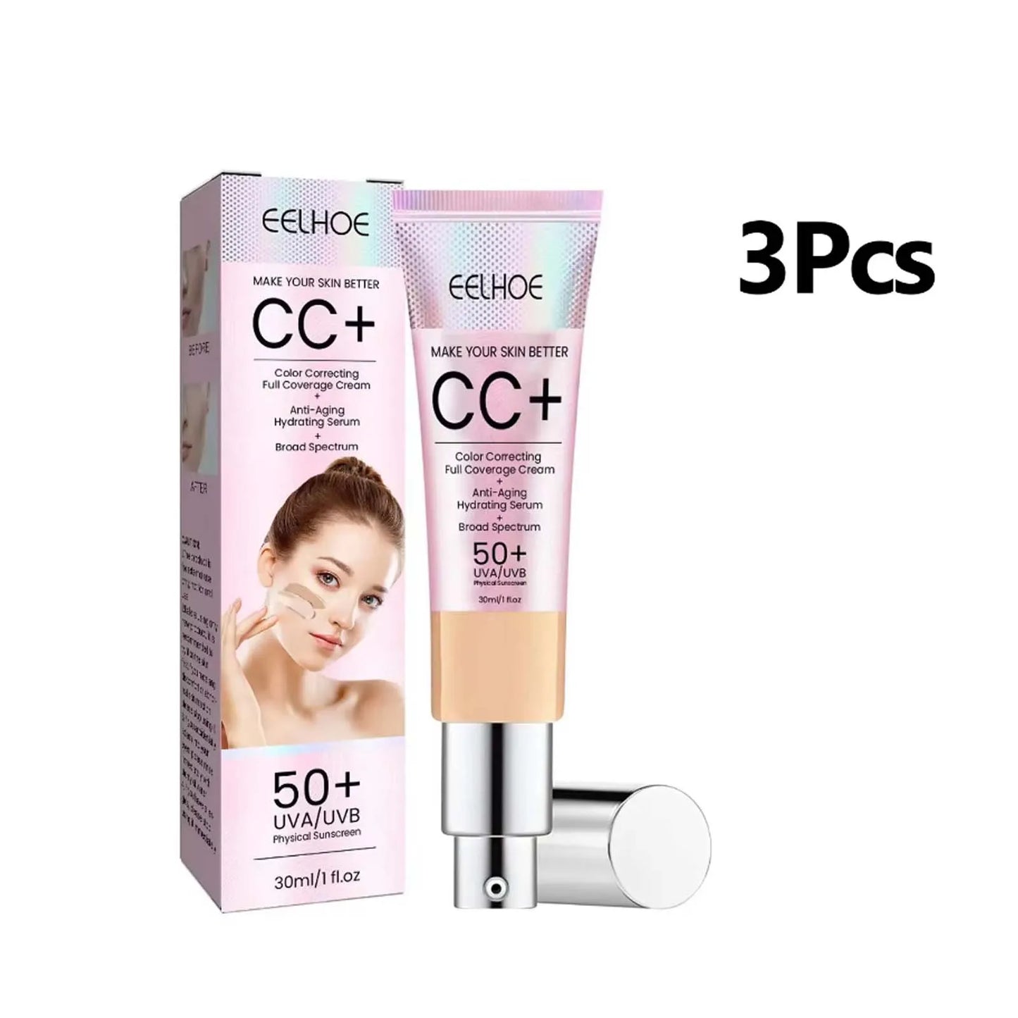 1/2/3pcs CC Cream Foundation Waterproof Brighten Moisturizing Foundation Concealer Oil-Control Long Lasting Spf 50 Makeup