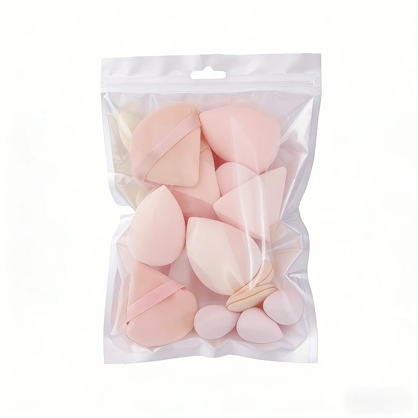 A professional set of twelve soft beauty blenders designed for smooth and flawless liquid foundation application.