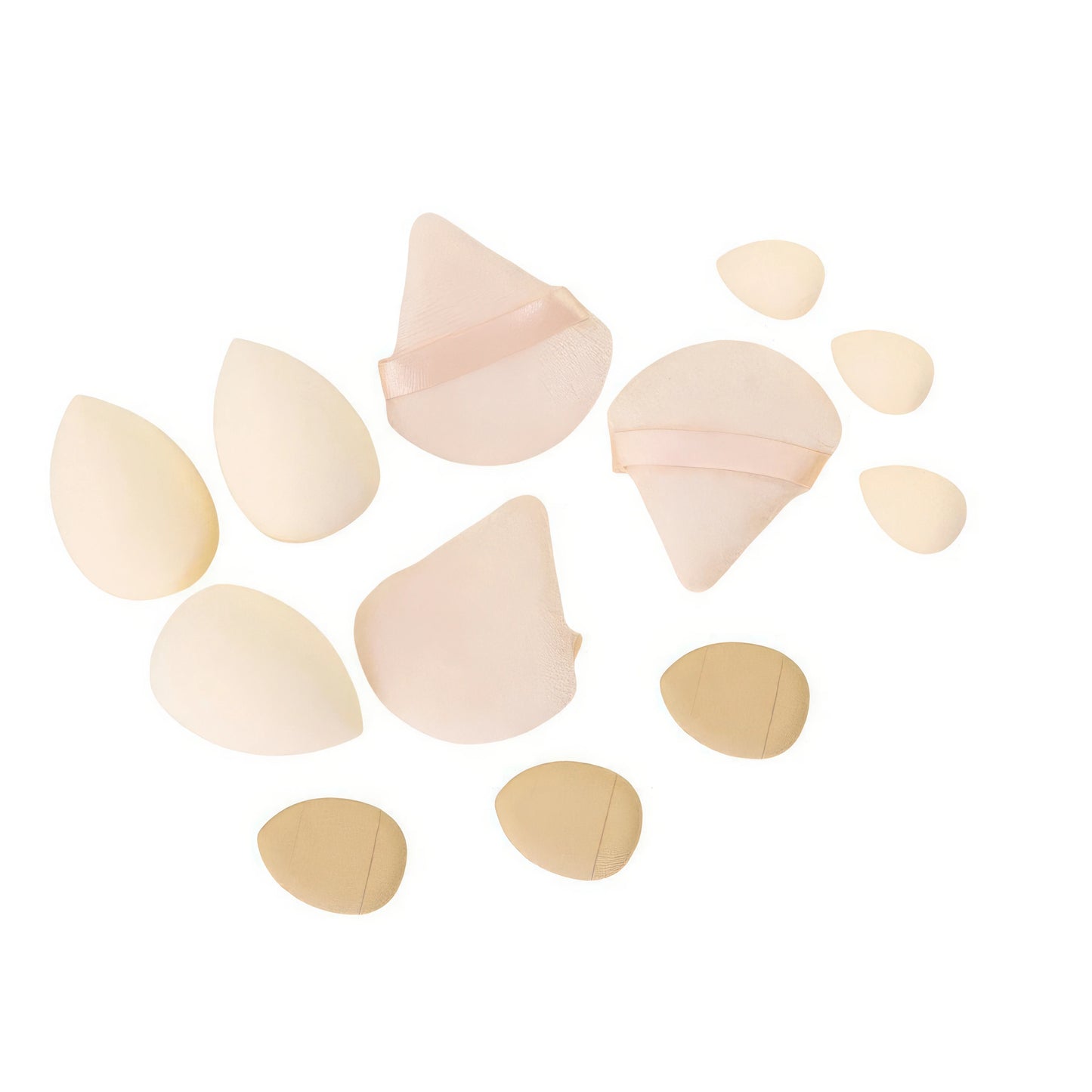 A professional set of twelve soft beauty blenders designed for smooth and flawless liquid foundation application.