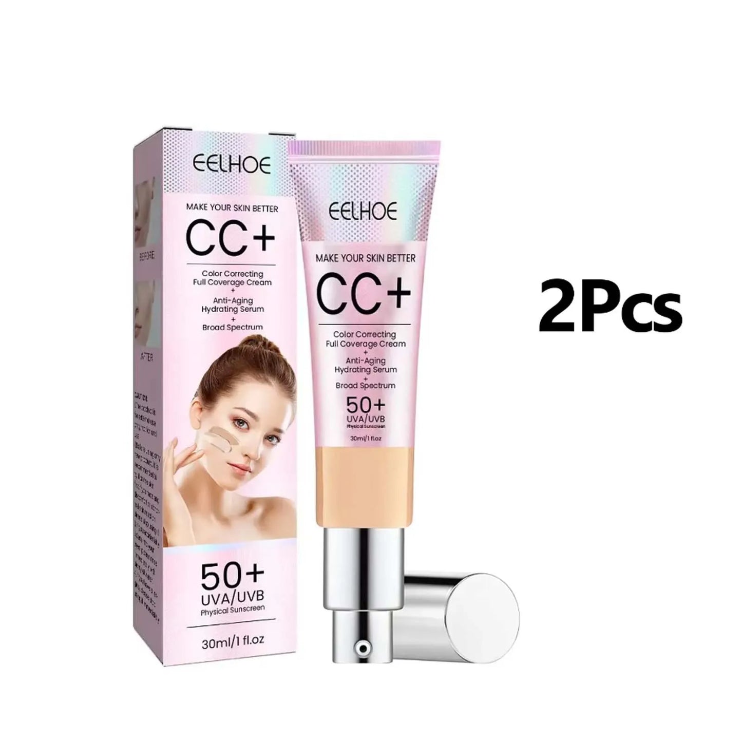 1/2/3pcs CC Cream Foundation Waterproof Brighten Moisturizing Foundation Concealer Oil-Control Long Lasting Spf 50 Makeup