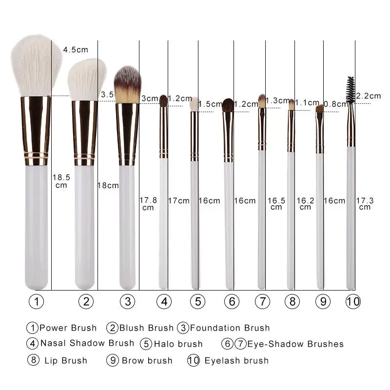 10 Piece Wool Makeup Brush Set With Wood Handles Powder Brushes Professional Full Face Makeup Tools Kit For Salon And Home