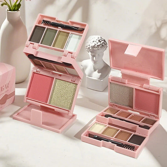 6-Color Enchanting Makeup Palette,Folding Combination Palette，Portable Comprehensive Palette for Eyeshadow and Highlighter Blush