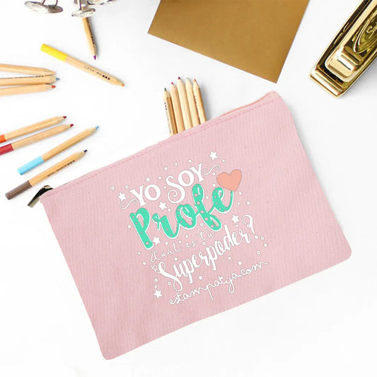 Best Teacher In The Word Spanish Print Travel Makeup Bag Toiletry Pouch Gifts Pencil Bag School Stationery Supplies Storage Bags