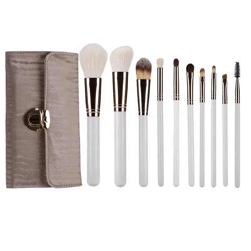10 Piece Wool Makeup Brush Set With Wood Handles Powder Brushes Professional Full Face Makeup Tools Kit For Salon And Home