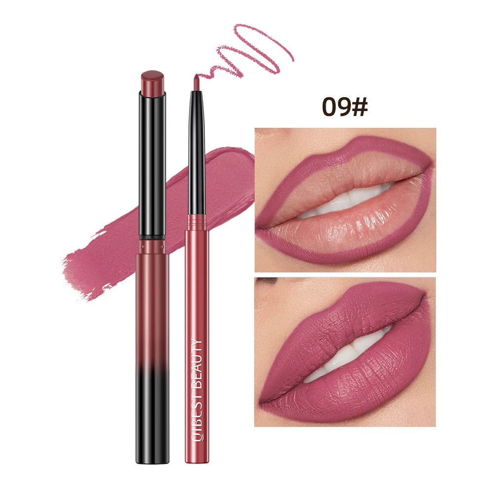 QIBEST Matte Lipliner Pencil Lipstick Sets Nude Pink Red Contour Tint Lipstick Waterproof Lasting Lip Liner Pen Lips Makeup Kits