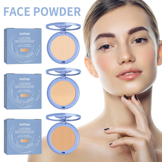 OUHOE Sunscreen Powder Cosmetic Face Powder Oil-Control Waterproof Lasting Matte Concealer Makeup Pressed Powder