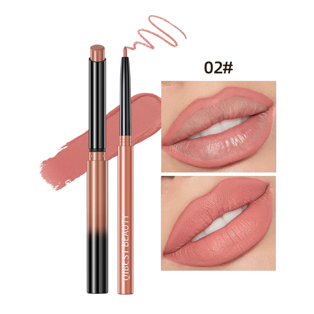 QIBEST Matte Lipliner Pencil Lipstick Sets Nude Pink Red Contour Tint Lipstick Waterproof Lasting Lip Liner Pen Lips Makeup Kits