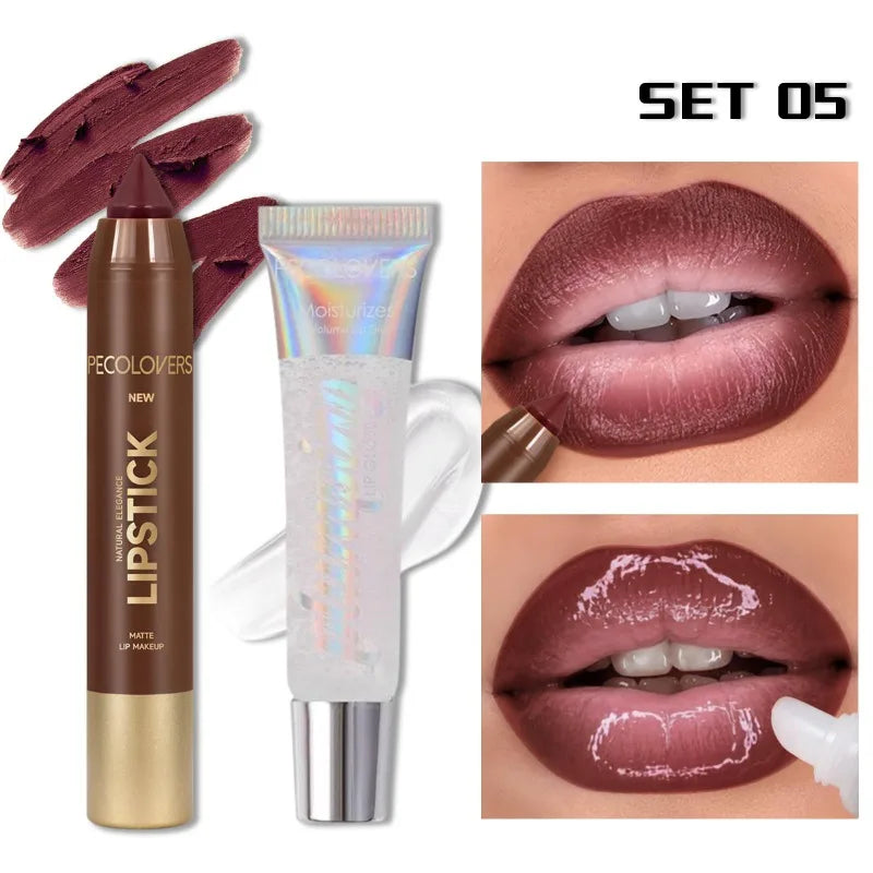 1SET Lip Liner Pencil Set, Lip Liner with Lip Gloss, Outline Lip Contour, Moisturize Lips, Full Andarming Lips, Lip Makeup