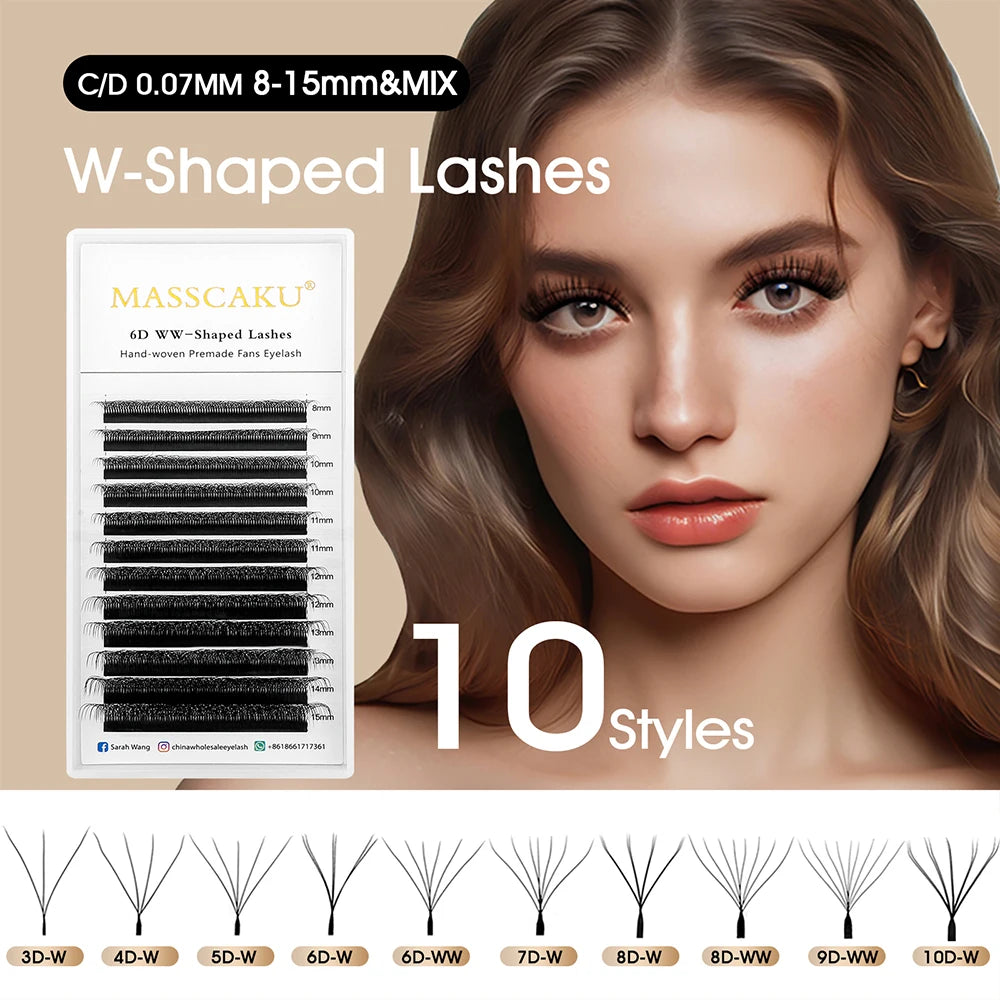MASSCAKU Wholesale C/D Curl Faux Mink Premade Volume Fans Lash Individual Fluffy 6D 7D 8D 9D 10D W Style Eyelash Easy to Pick