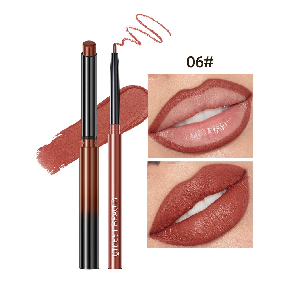 QIBEST Matte Lipliner Pencil Lipstick Sets Nude Pink Red Contour Tint Lipstick Waterproof Lasting Lip Liner Pen Lips Makeup Kits
