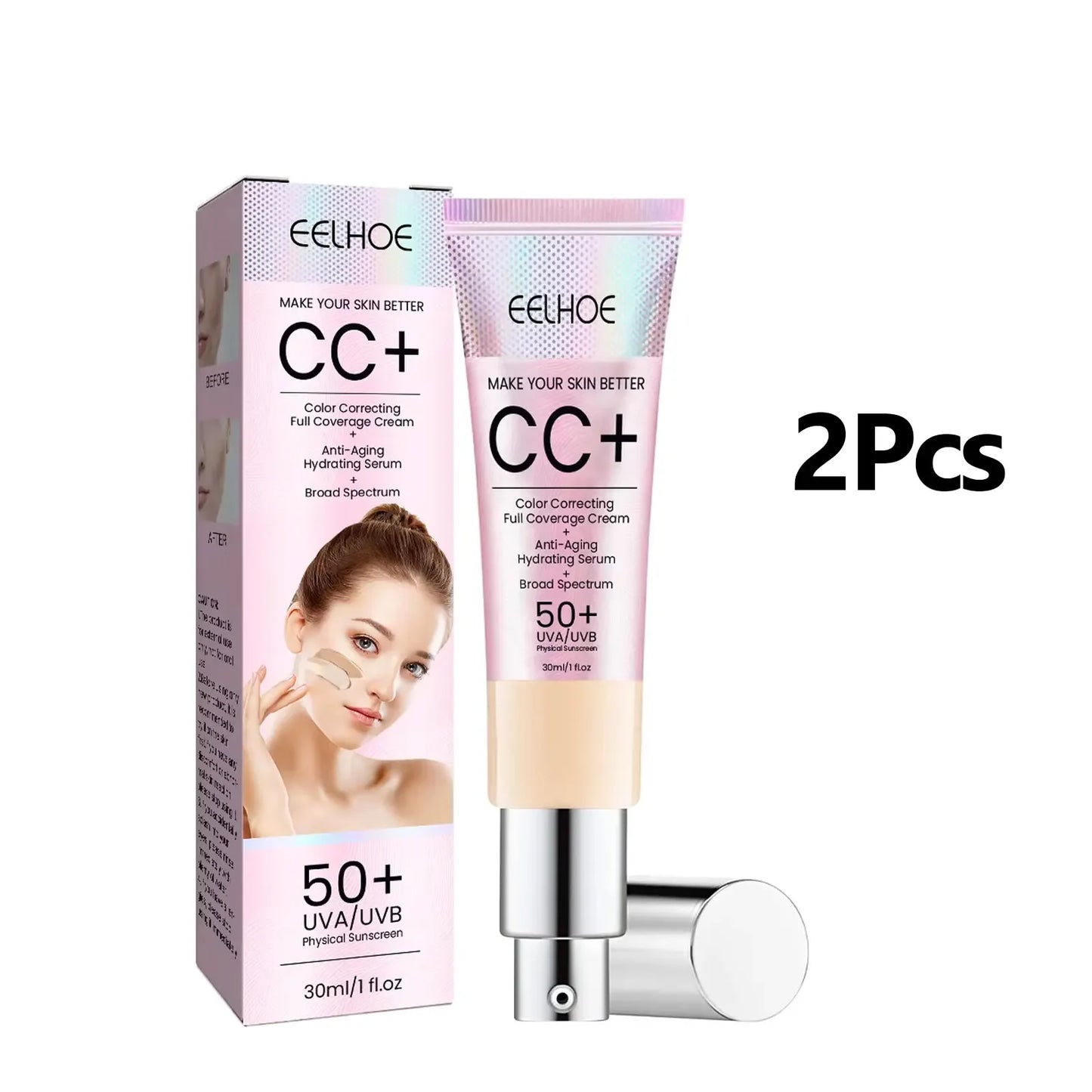1/2/3pcs CC Cream Foundation Waterproof Brighten Moisturizing Foundation Concealer Oil-Control Long Lasting Spf 50 Makeup