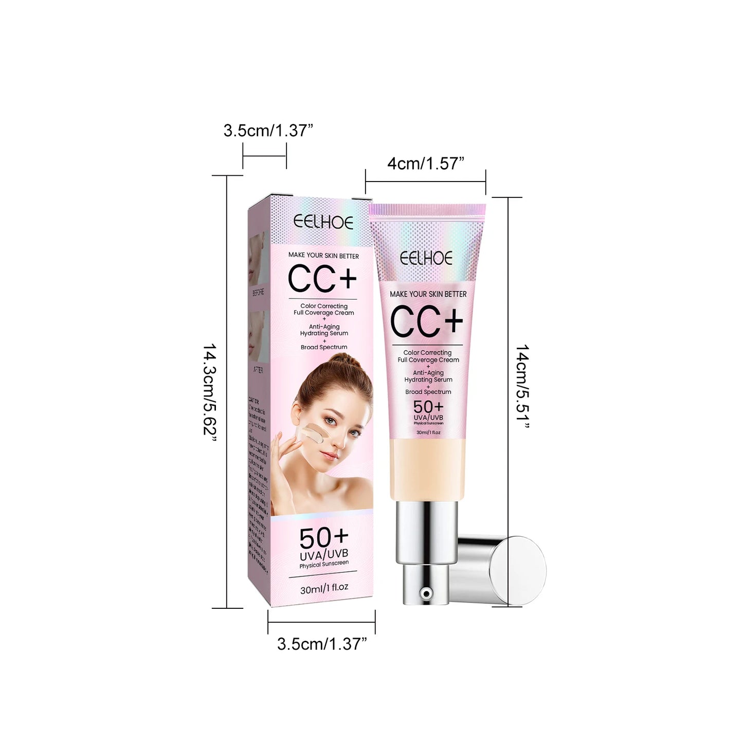 1/2/3pcs CC Cream Foundation Waterproof Brighten Moisturizing Foundation Concealer Oil-Control Long Lasting Spf 50 Makeup