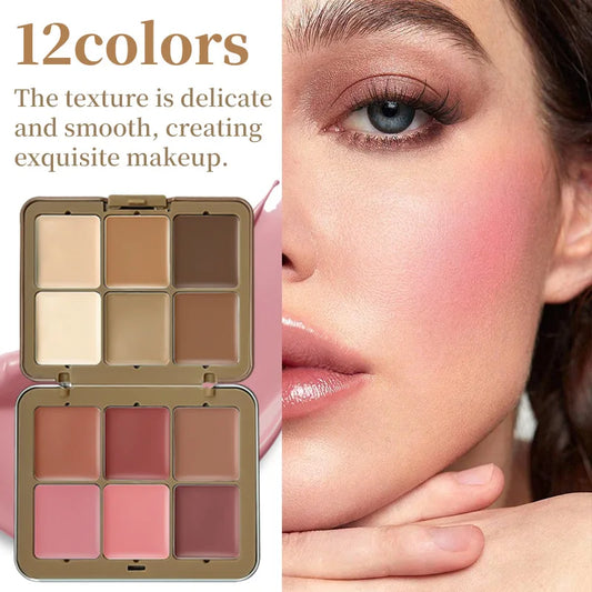 Contour and Highlighter Palette Makeup BlushMulti-Color Cream Blush Plate12 Colors Creamy Blush Palette  Concealer Plate
