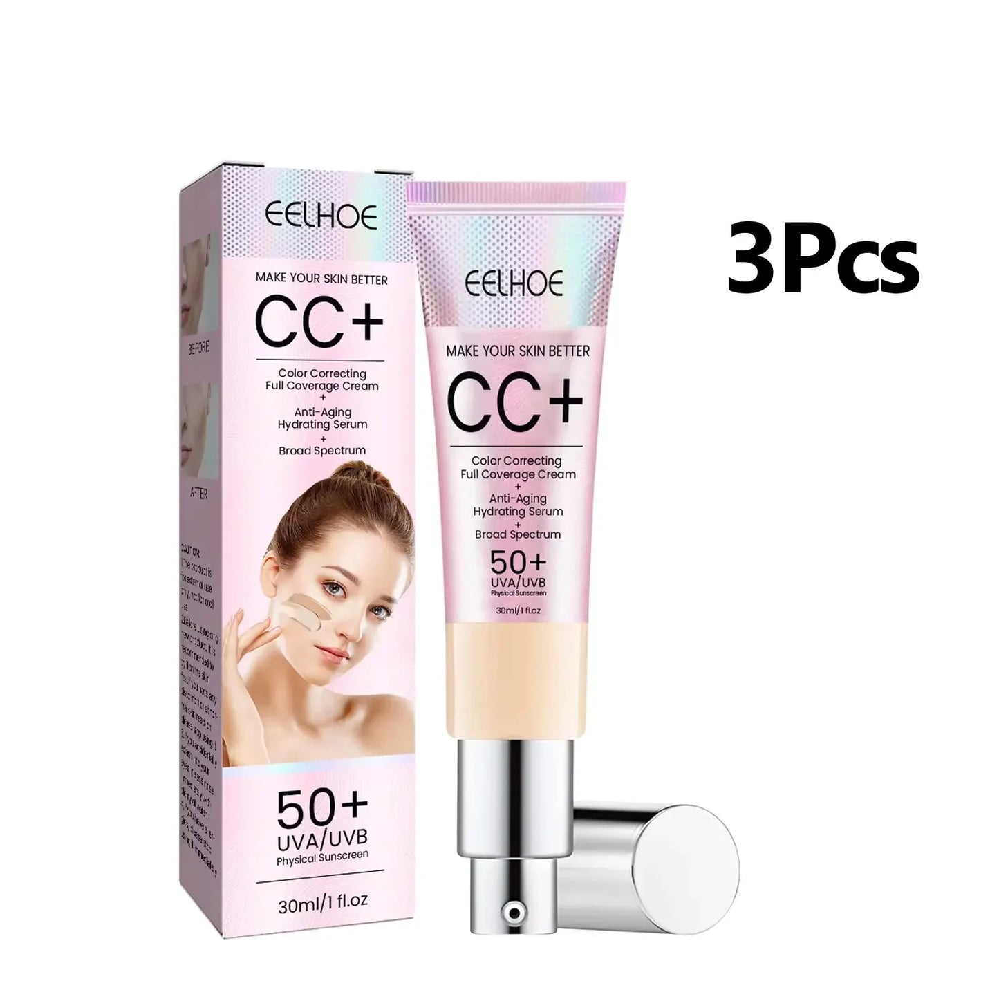 1/2/3pcs CC Cream Foundation Waterproof Brighten Moisturizing Foundation Concealer Oil-Control Long Lasting Spf 50 Makeup