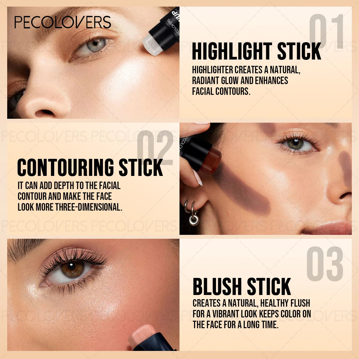 1 Pc Long-lasting Face Contour Stick, 3D Face Natural Shadow Look, for All Skins, Highlight & Contour & Concealer Face Makeup