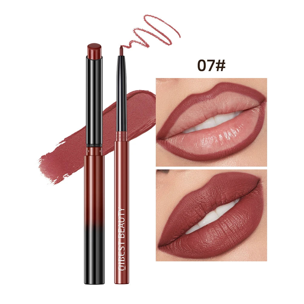 QIBEST Matte Lipliner Pencil Lipstick Sets Nude Pink Red Contour Tint Lipstick Waterproof Lasting Lip Liner Pen Lips Makeup Kits
