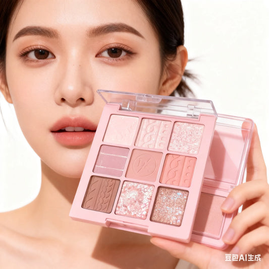 MUGELEEN 9-Color Eyeshadow Palette, Explosive Shine Pearlescent, Pink Series, Essential for Daily & Party Looks, Highly Pigmente